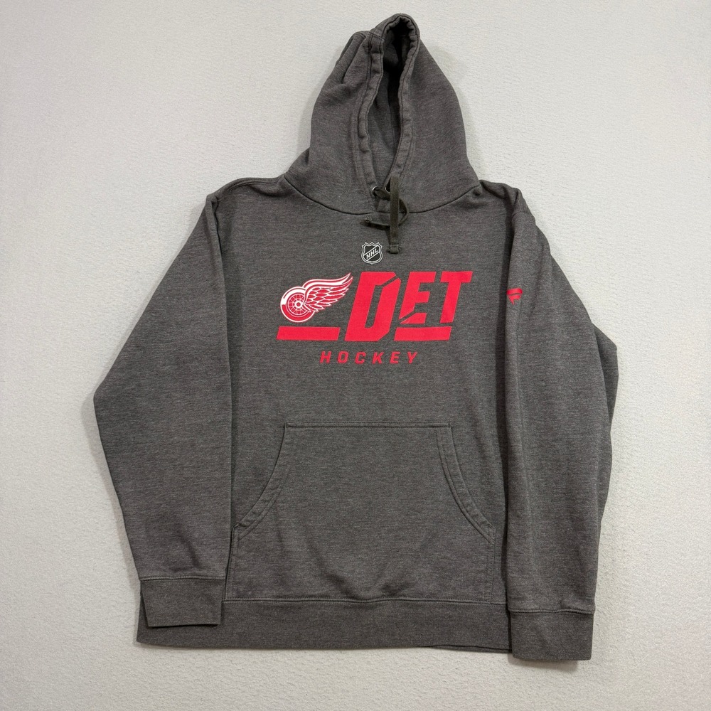 Fanatics Detroit Red Wings Hoodie Mens XL Gray Hockey Pullover Sweatshirt NHL